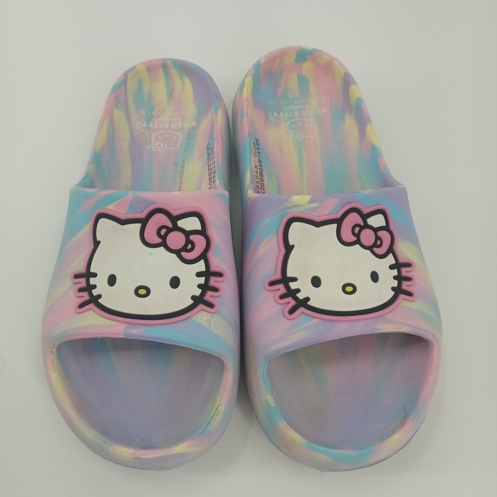 Sanrio Hello Kitty Tie Dye Slide Sandals Pastel Pink Blue Yellow Kids Size 4-5
